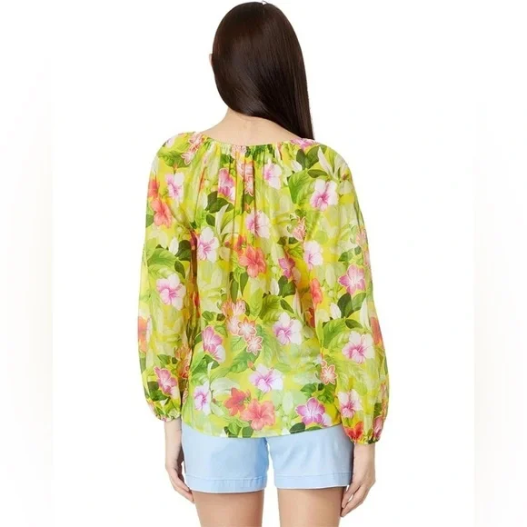 NWT Tommy Bahama silk blend happy hour yellow floral peasant top sz xl - Picture 4 of 10